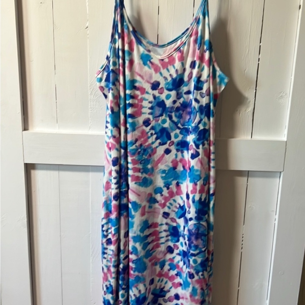 Blue and Pink Sleeveless Sundress Maxi